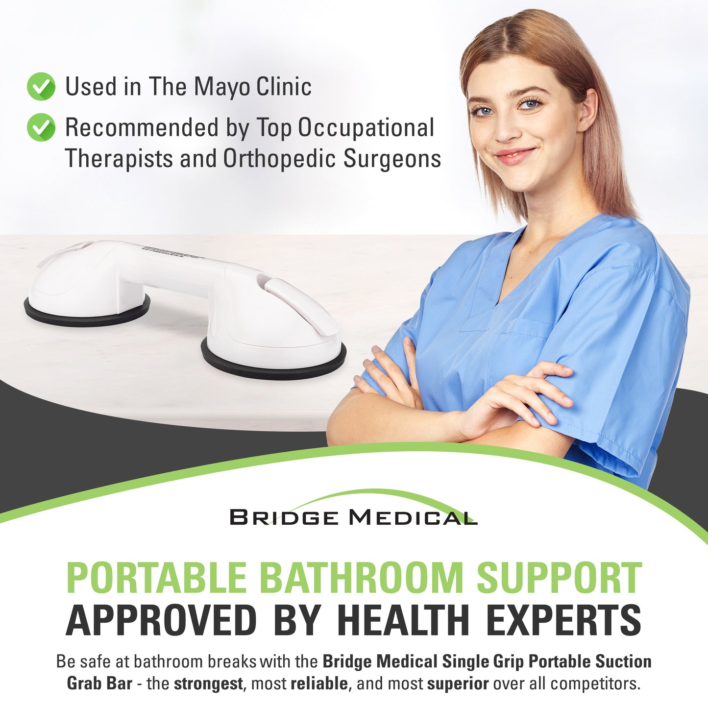 Single Grip Portable Suction Grab Bar