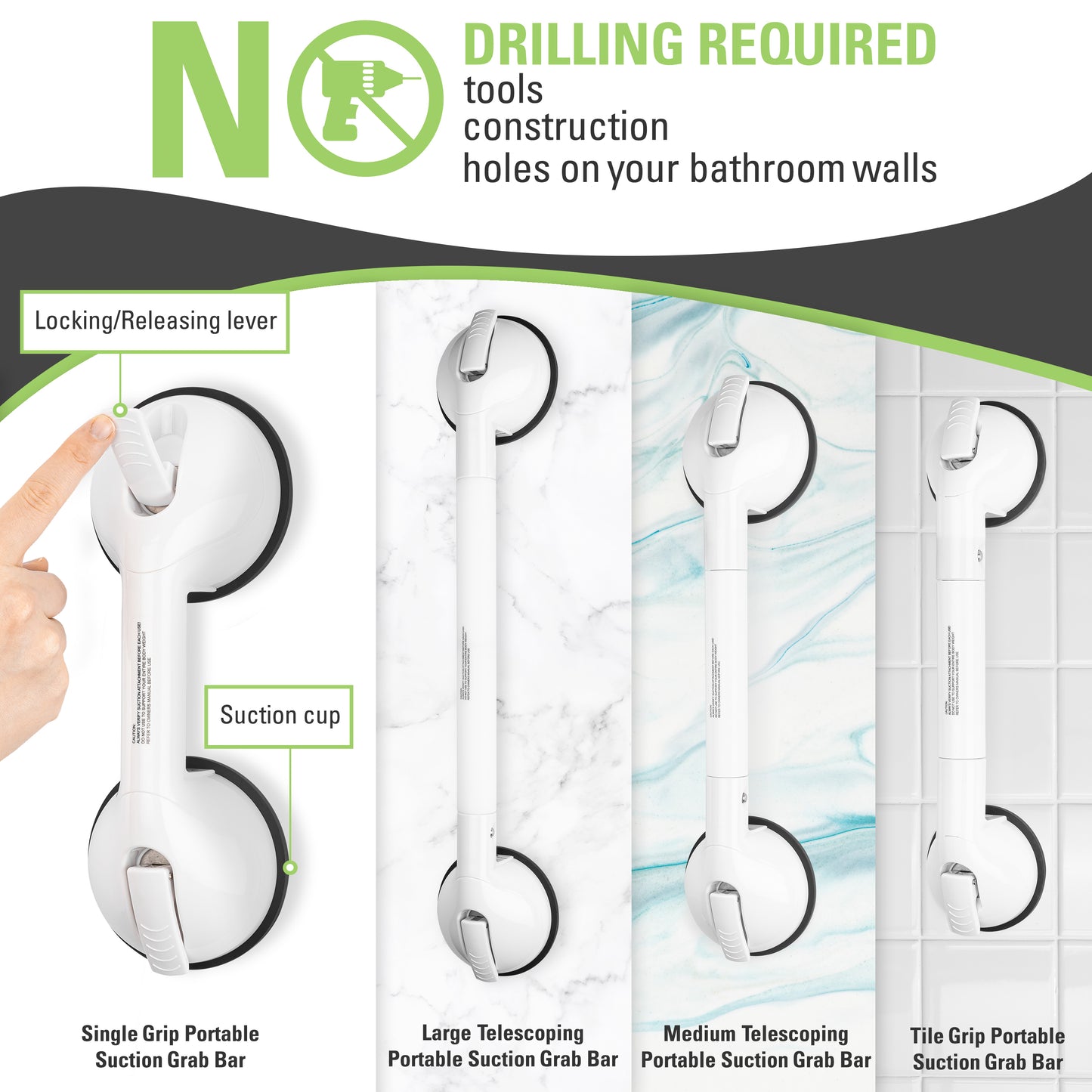 Single Grip Portable Suction Grab Bar