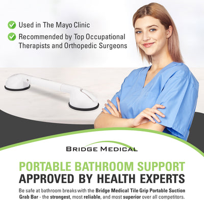 Bridge Medical BC600 4 Inch Tile Telescoping Suction Shower Grab Bar – Ideal for 4 Inch Tile Showers